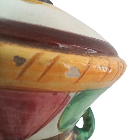 VTG Italian Majolica Sgraffito Hand-Painted Floral Pottery Vase w/ Lid See desc. - Picture 8 of 11